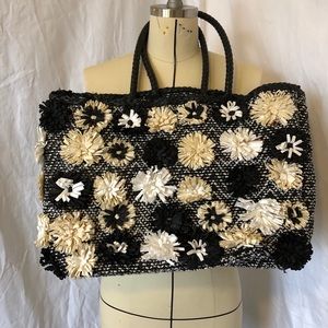 Anthropologie Straw Flower Tote Bag
